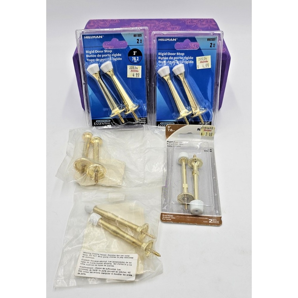 3" Gold Tone Door Stops Lot of 10 Rigid & Spring Styles New Unused Hardware